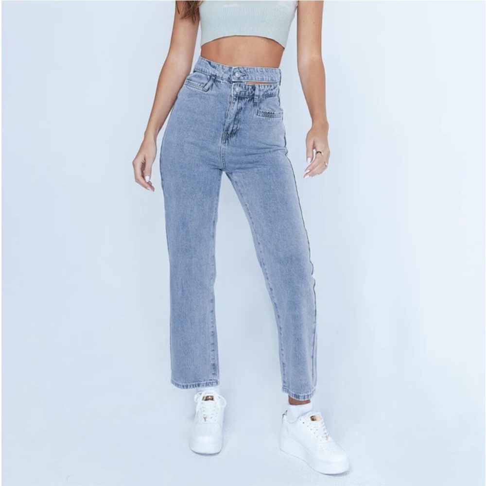 Princess Polly Olivia Double Waistband Wide Leg Jeans Denim (Gently Used)
